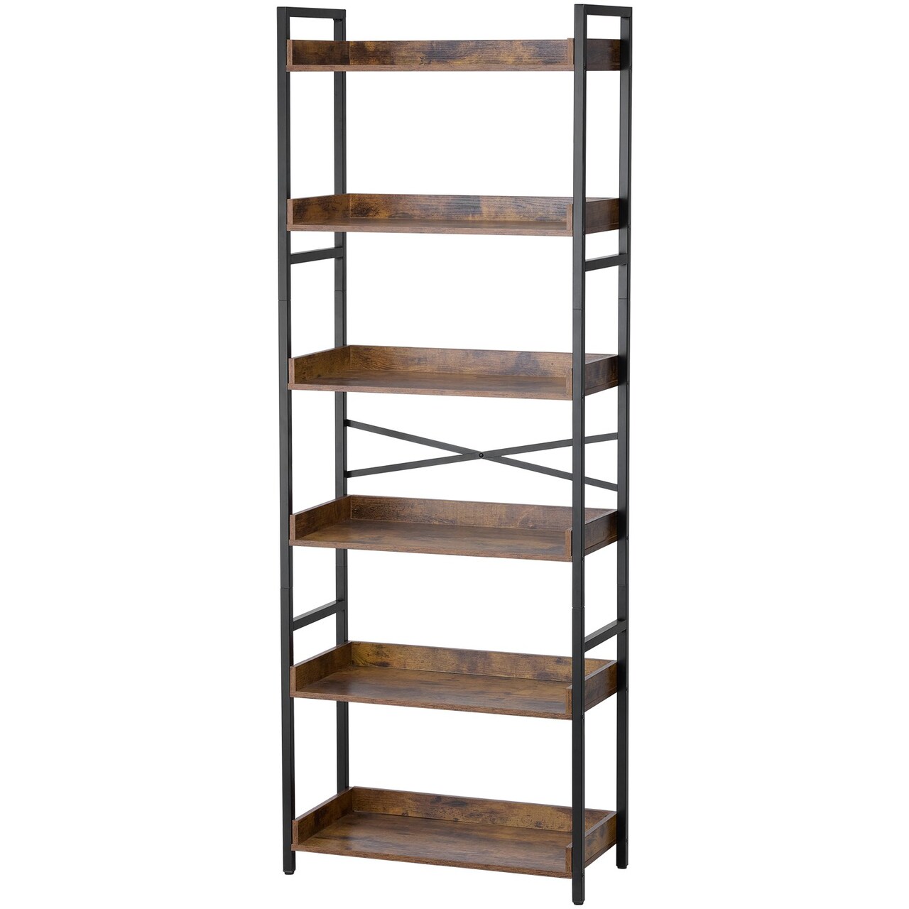 Rustic Open Shelf Bookshelf with Multi-Functional Hooks for Living Room, Bedroom, Bathroom